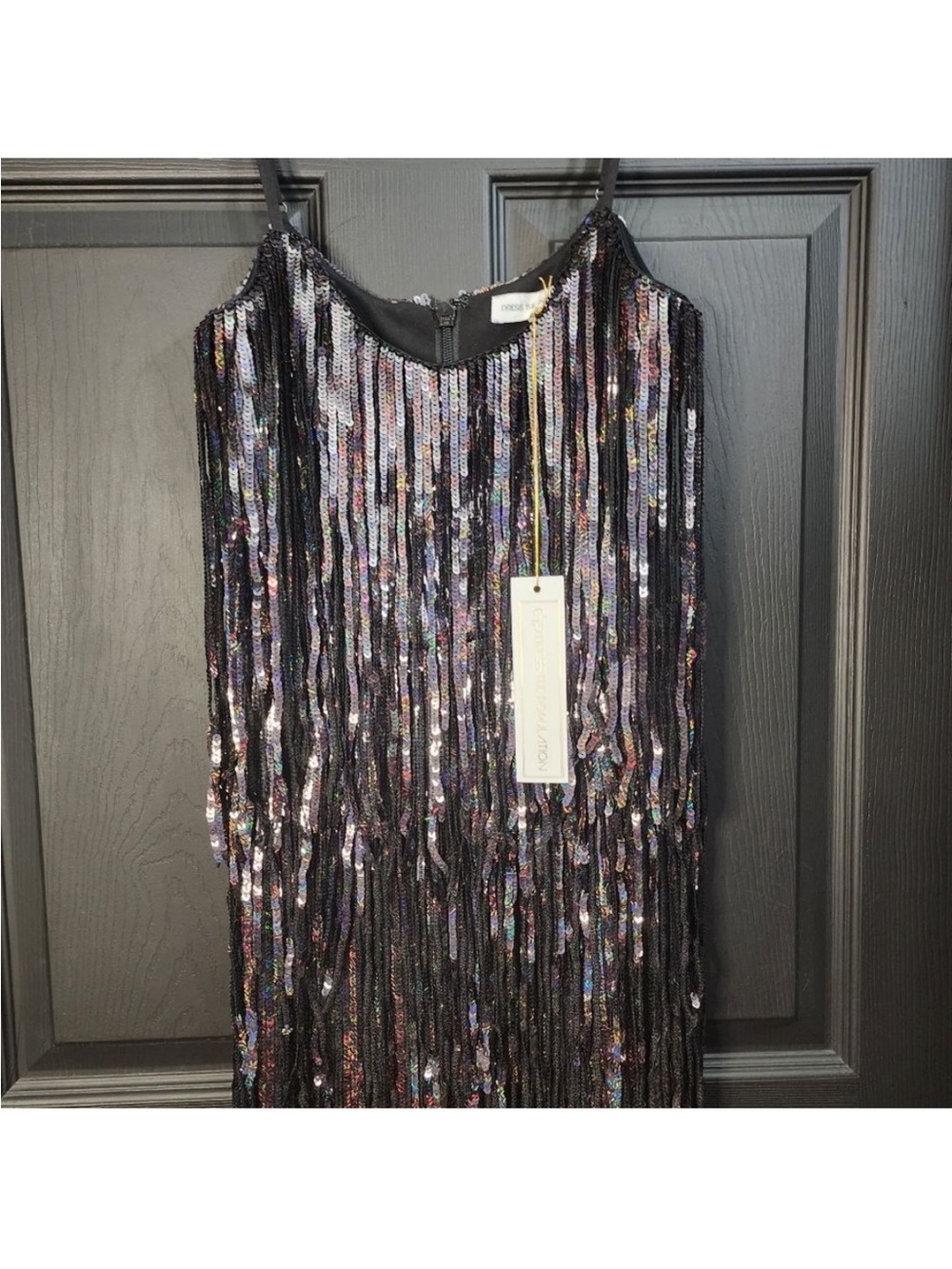 NWT Dress the Population Roxy Sequin Fringe Dress SZ XS Black Sparkle - Picture 10 of 14